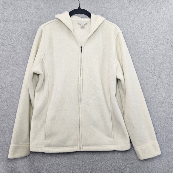 L.L. Bean Women's Hooded Full Zip Fleece Jacket in Off White Size L - Picture 1 of 4